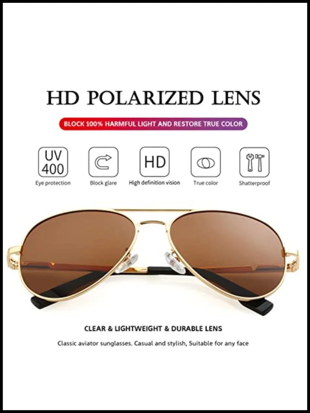 Polarized Aviator Sunglasses Metal Frame UV400 Protection 58mm